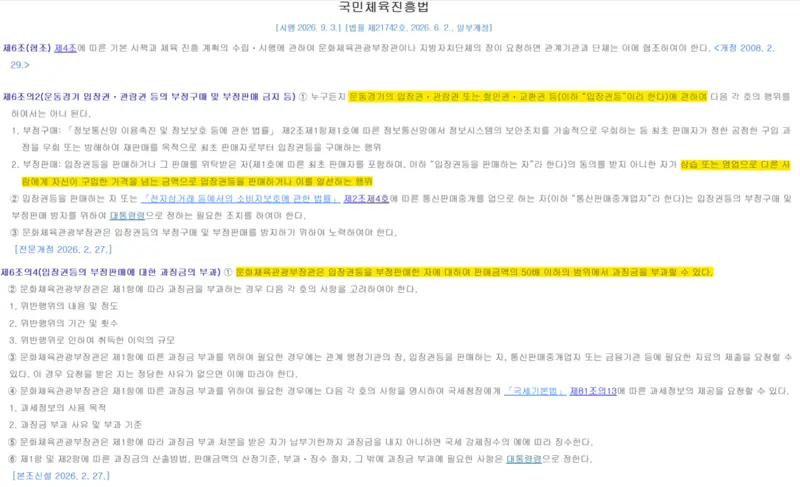 개정 국민체육진흥법의 부정판매 금지 조항